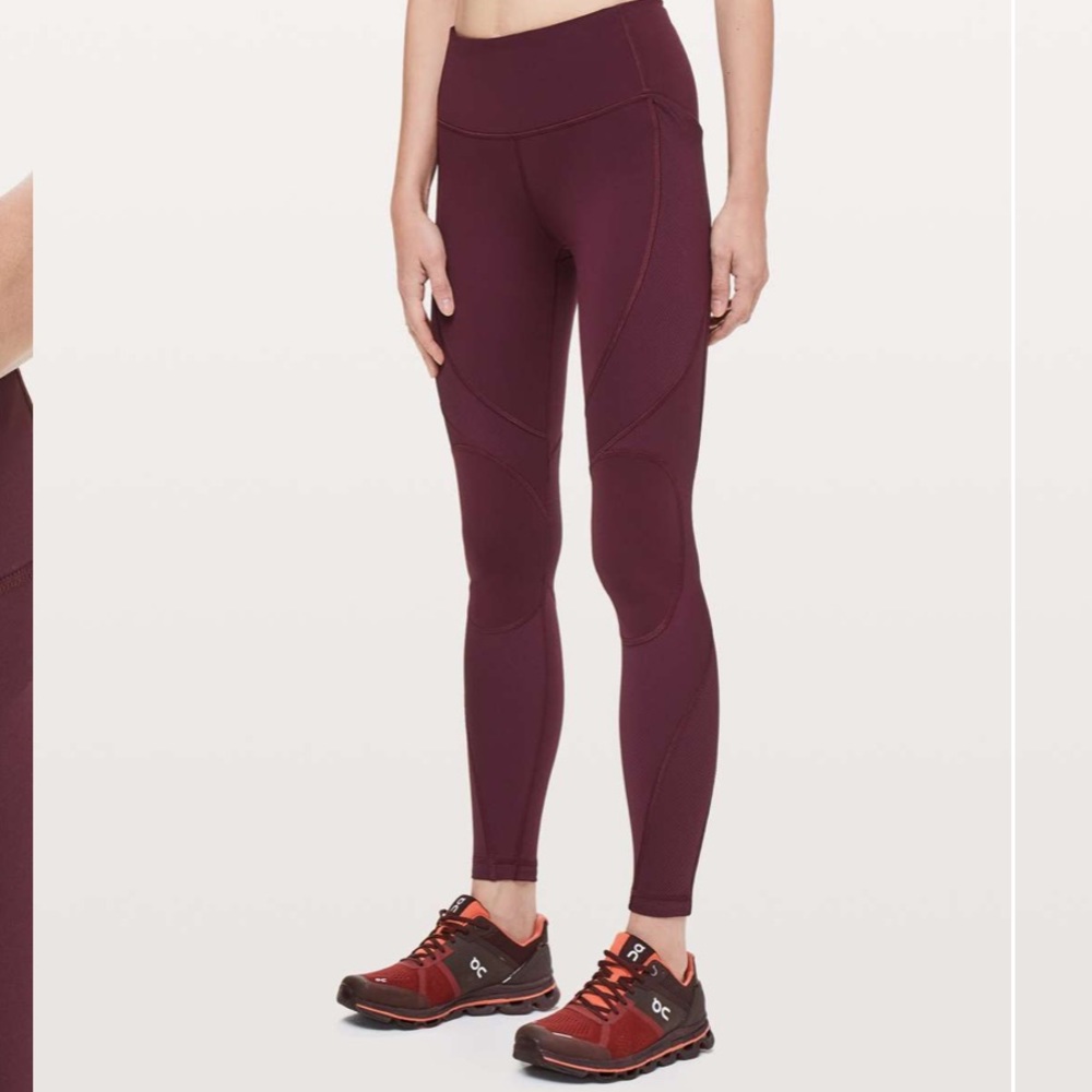 Lululemon on repeat 7/8 tight 28in burgundy color size 10